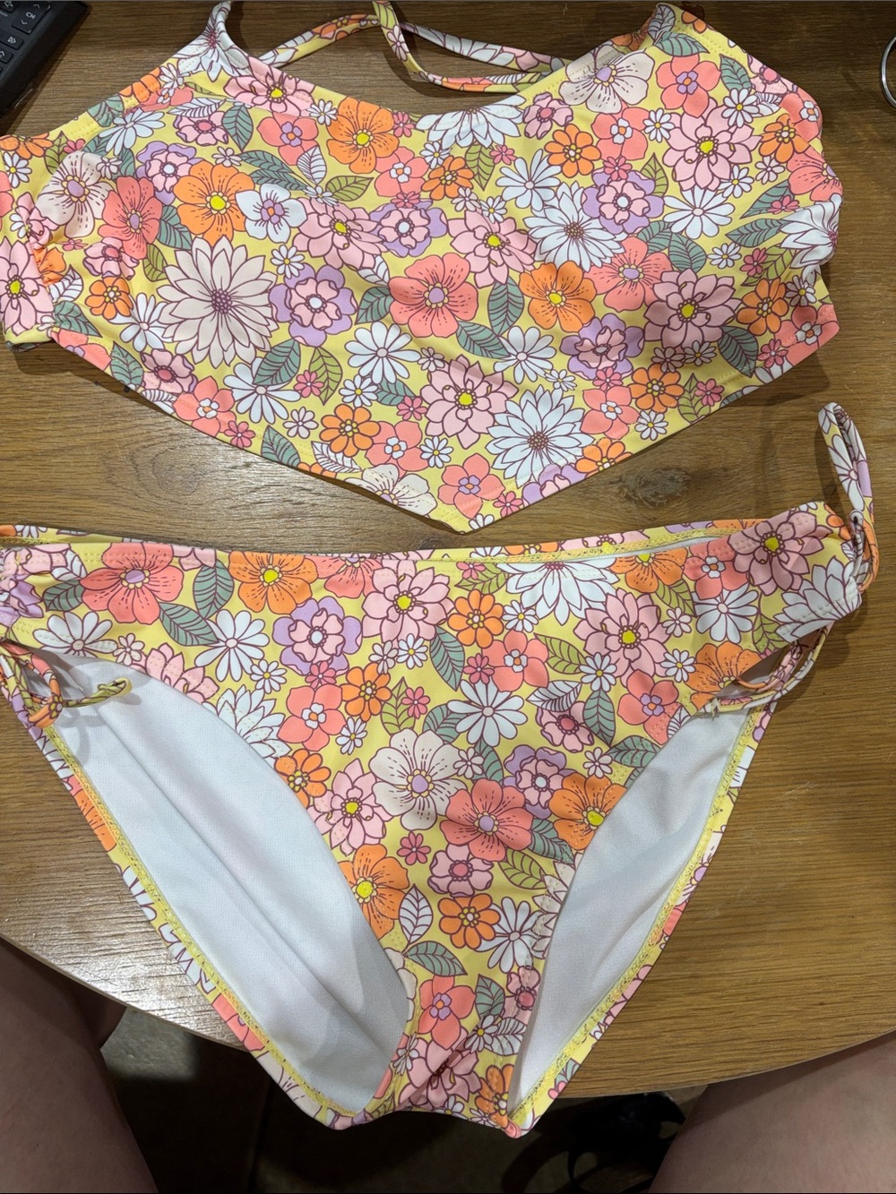 crown & ivy Floral Bikini Set in Pink, Yellow & Orange top is large bottom is XL